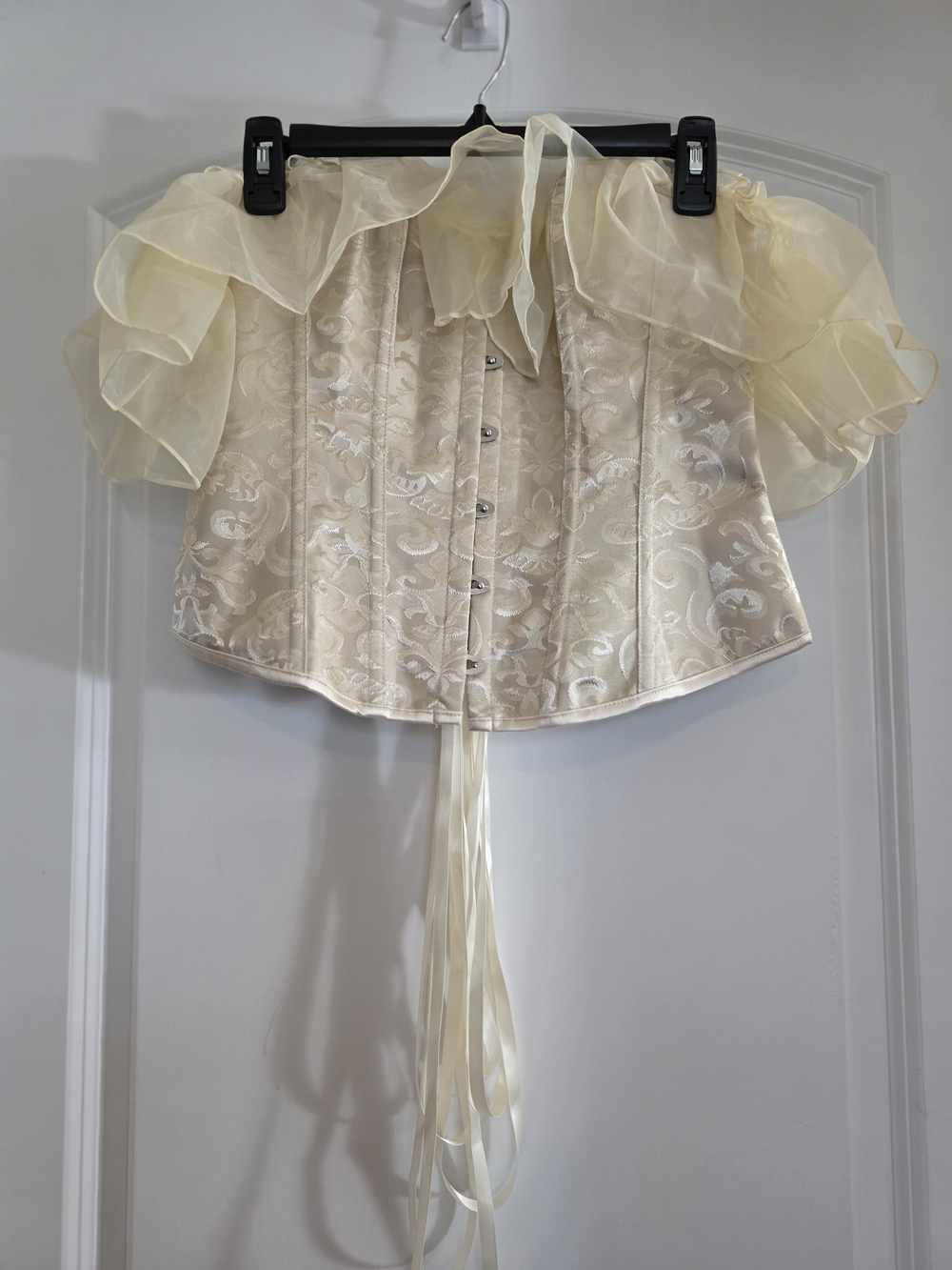 Ivory Floral Brocade Off-Shoulder Corset